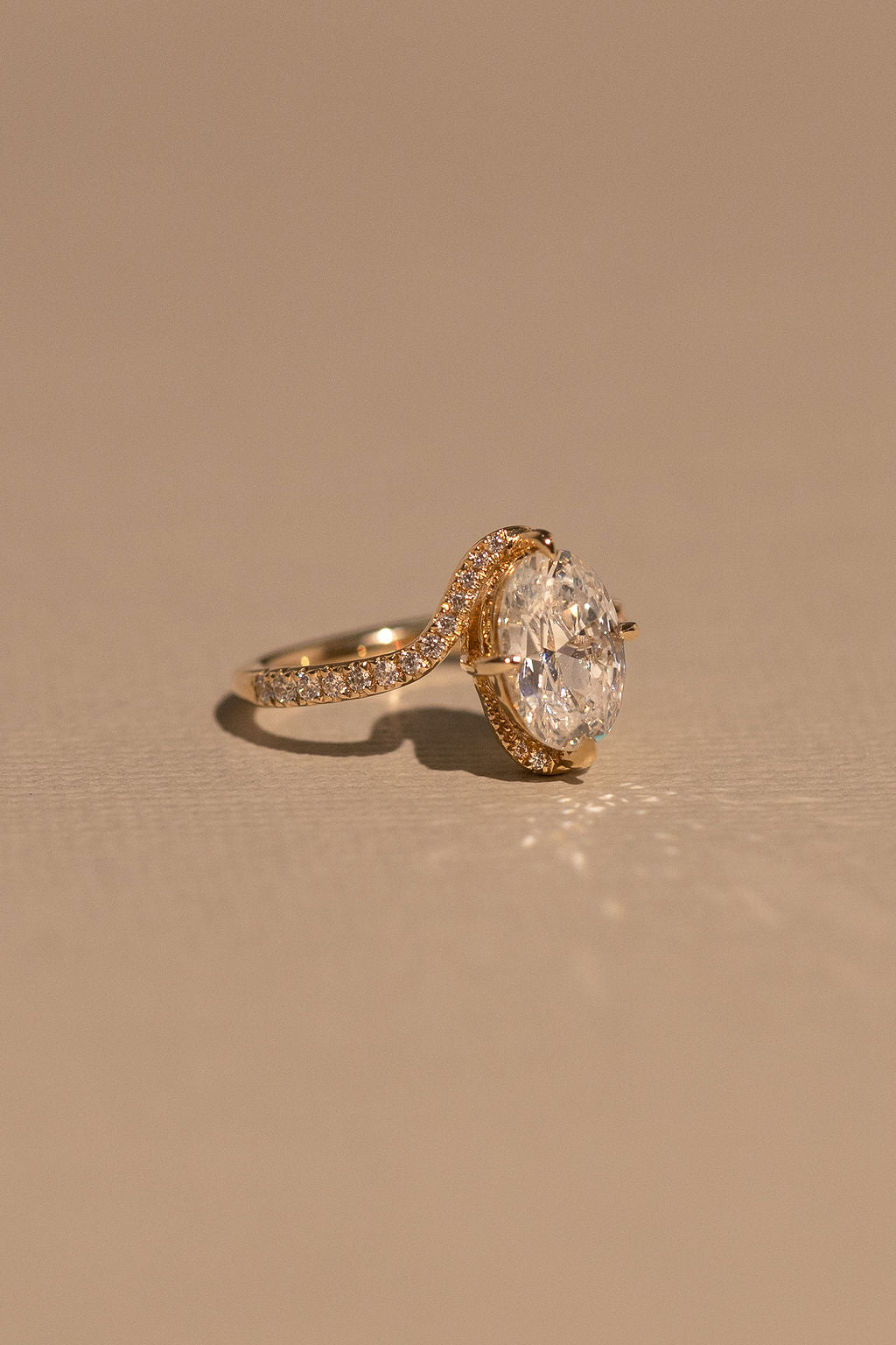 2.0CT Oval Lab Grown Diamond Pave Bypass Engagement Ring