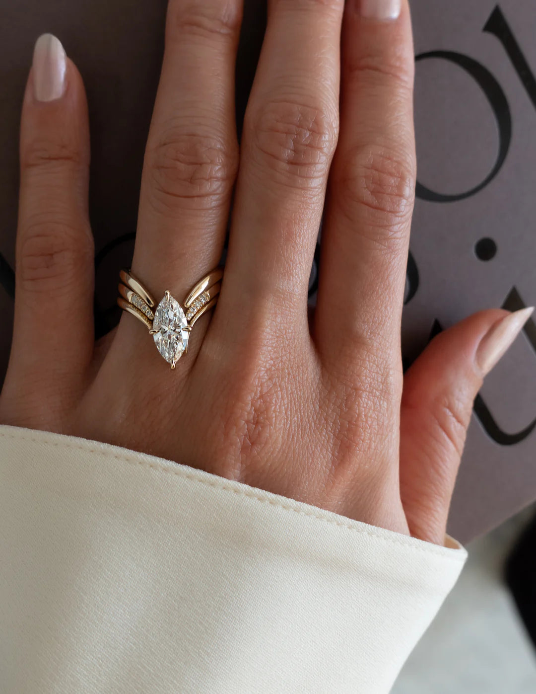 2.0CT Marquise Lab Grown Diamond Unique Ring With Open Cuff Double Band