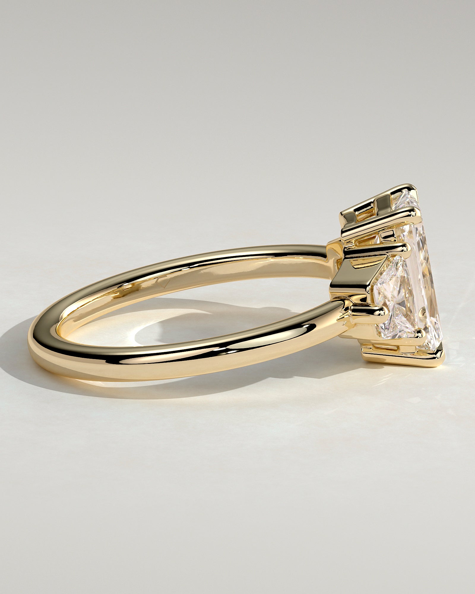 2.0CT Radiant With Trapezoid Side Stones Lab Grown Diamond Trilogy Engagement Ring