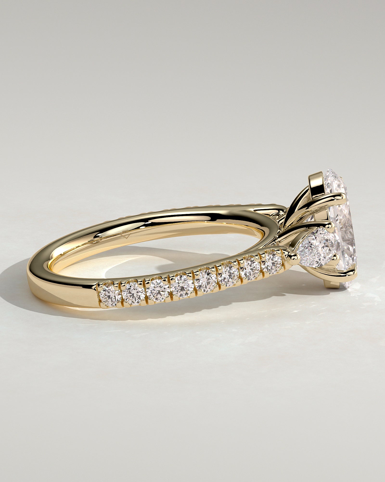2.0CT Oval Lab Grown Diamond Pave Three Stone Engagement Ring