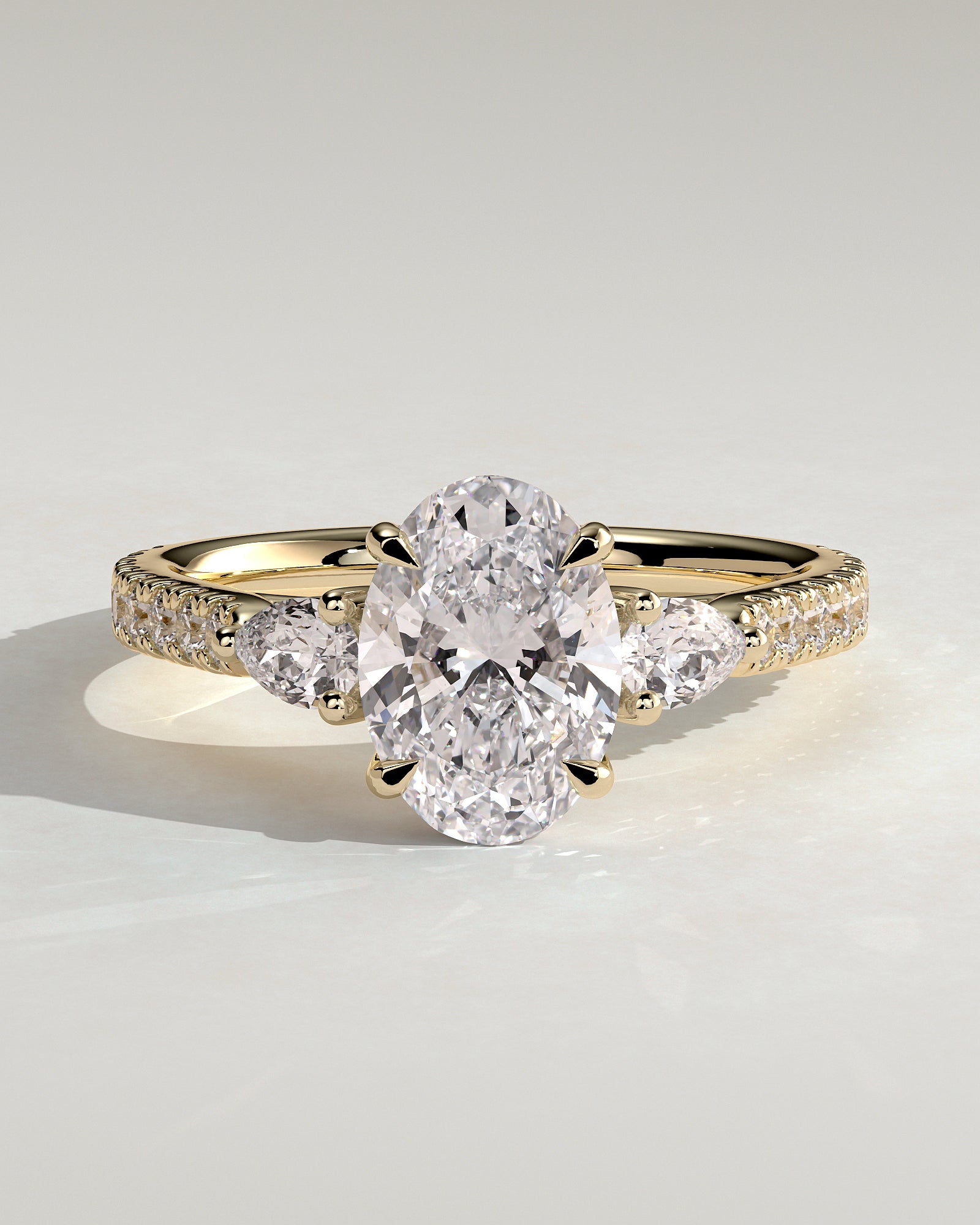 2.0CT Oval Lab Grown Diamond Pave Three Stone Engagement Ring