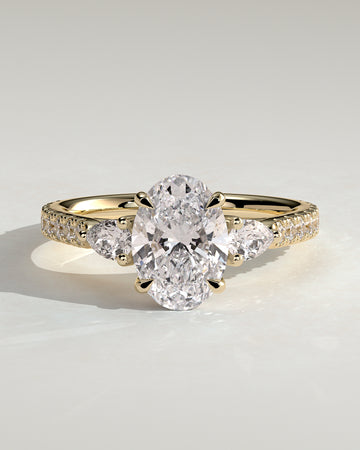 2.0CT Oval Lab Grown Diamond Pave Three Stone Engagement Ring
