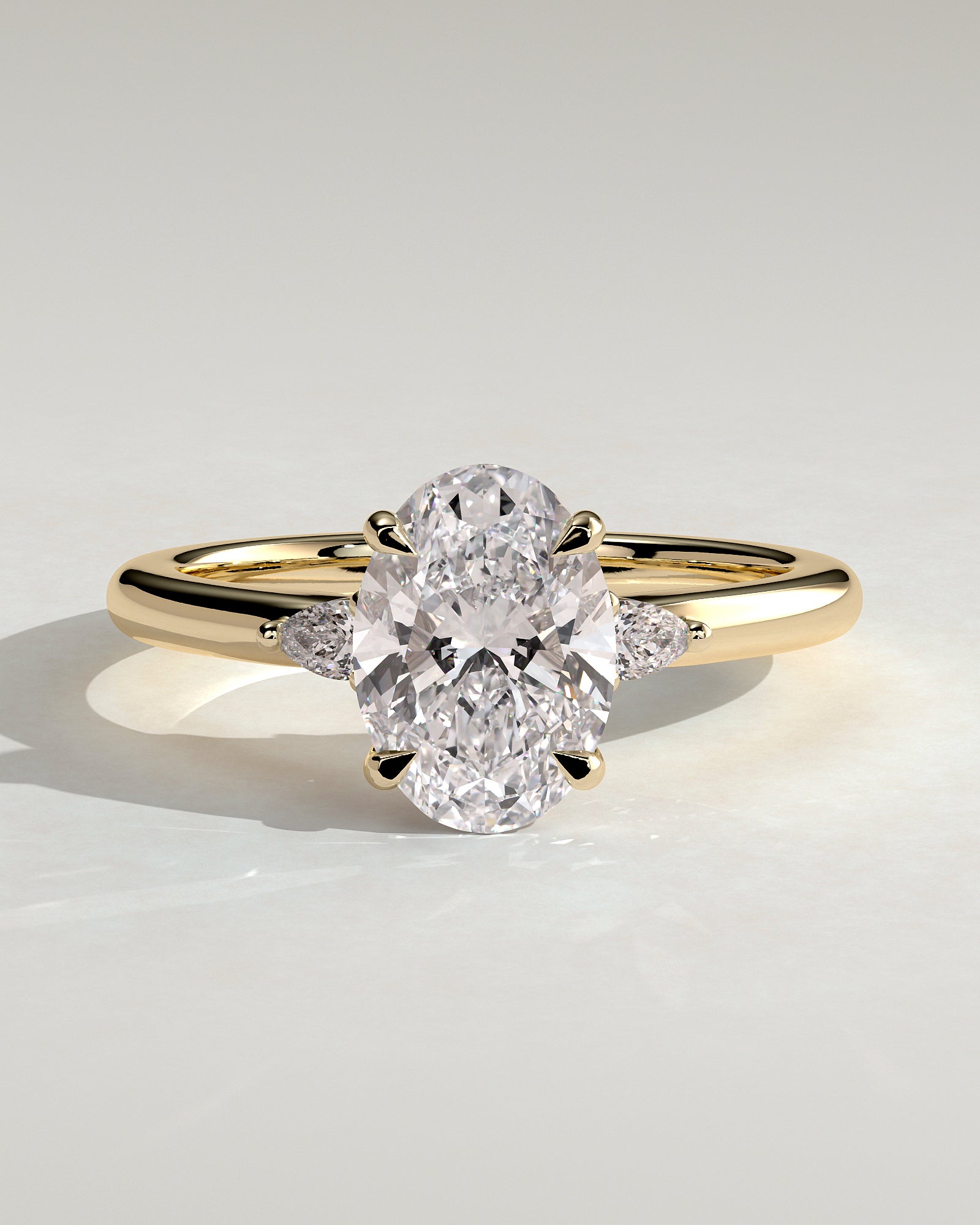 2.0CT Oval Lab Grown Diamond Tulip Three Stone Engagement Ring