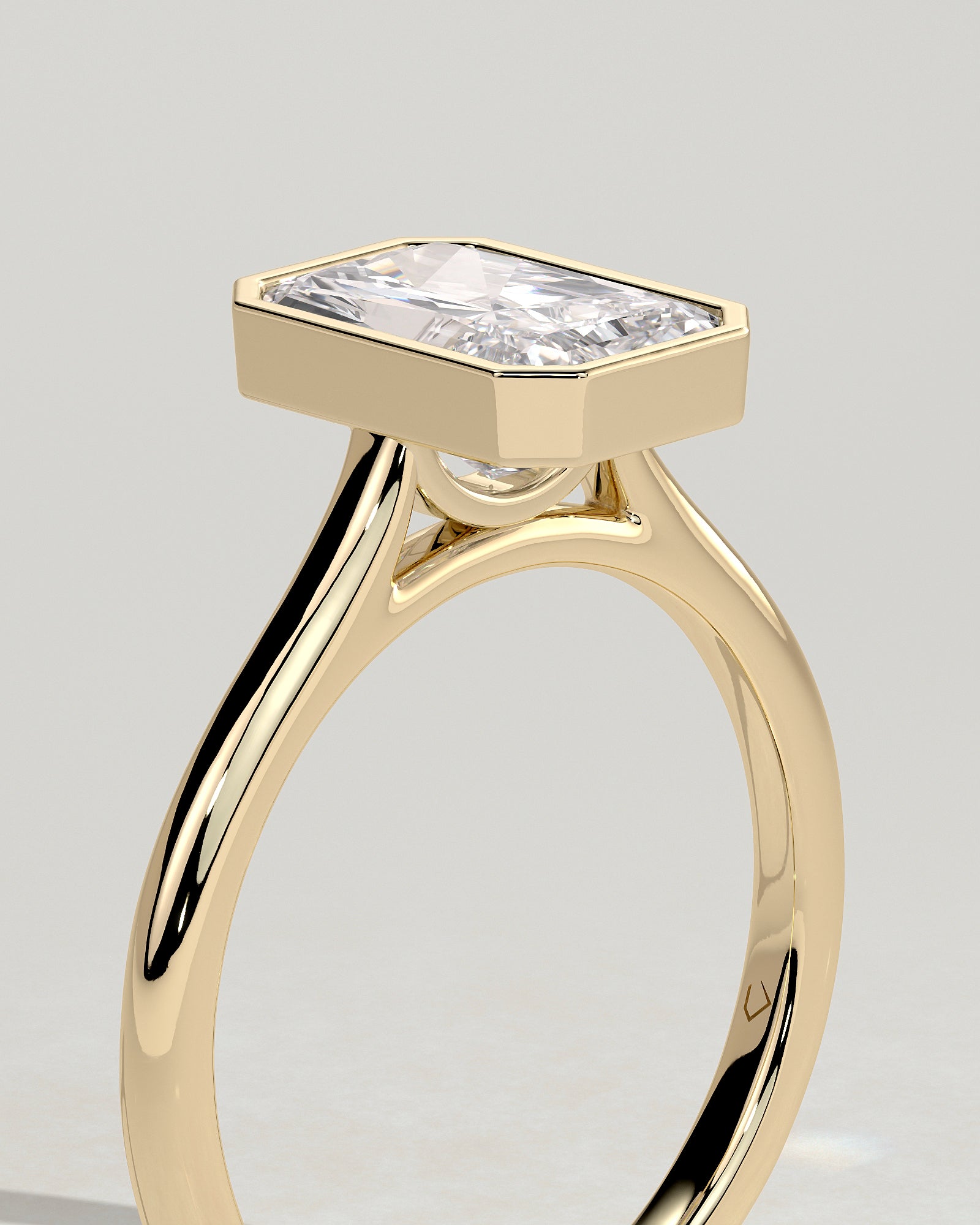 2.0CT Bezel Set Radiant Cut Lab Grown Diamond Solitaire Cathedral Engagement Ring