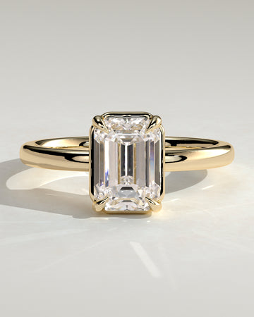 2.0CT Emerald Cut Lab Grown Diamond Solitaire Frame Bezel Engagement Ring