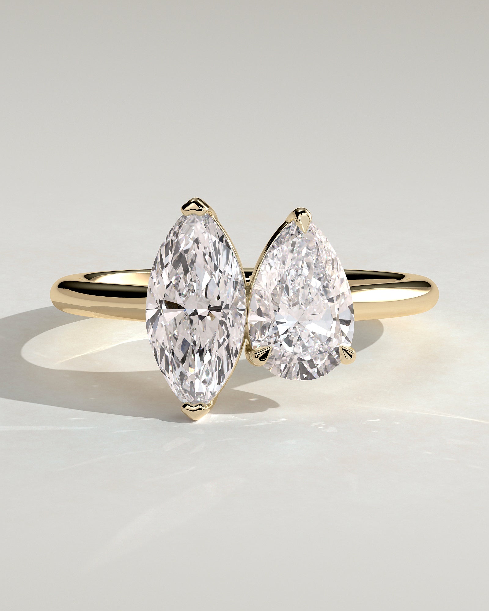 1.50CT Marquise & 1.80CT Pear Lab Grown Diamond Cathedral Toi et Moi Engagement Ring