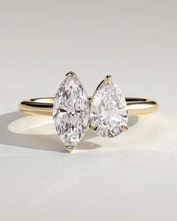 1.50CT Marquise & 1.80CT Pear Lab Grown Diamond Cathedral Toi et Moi Engagement Ring