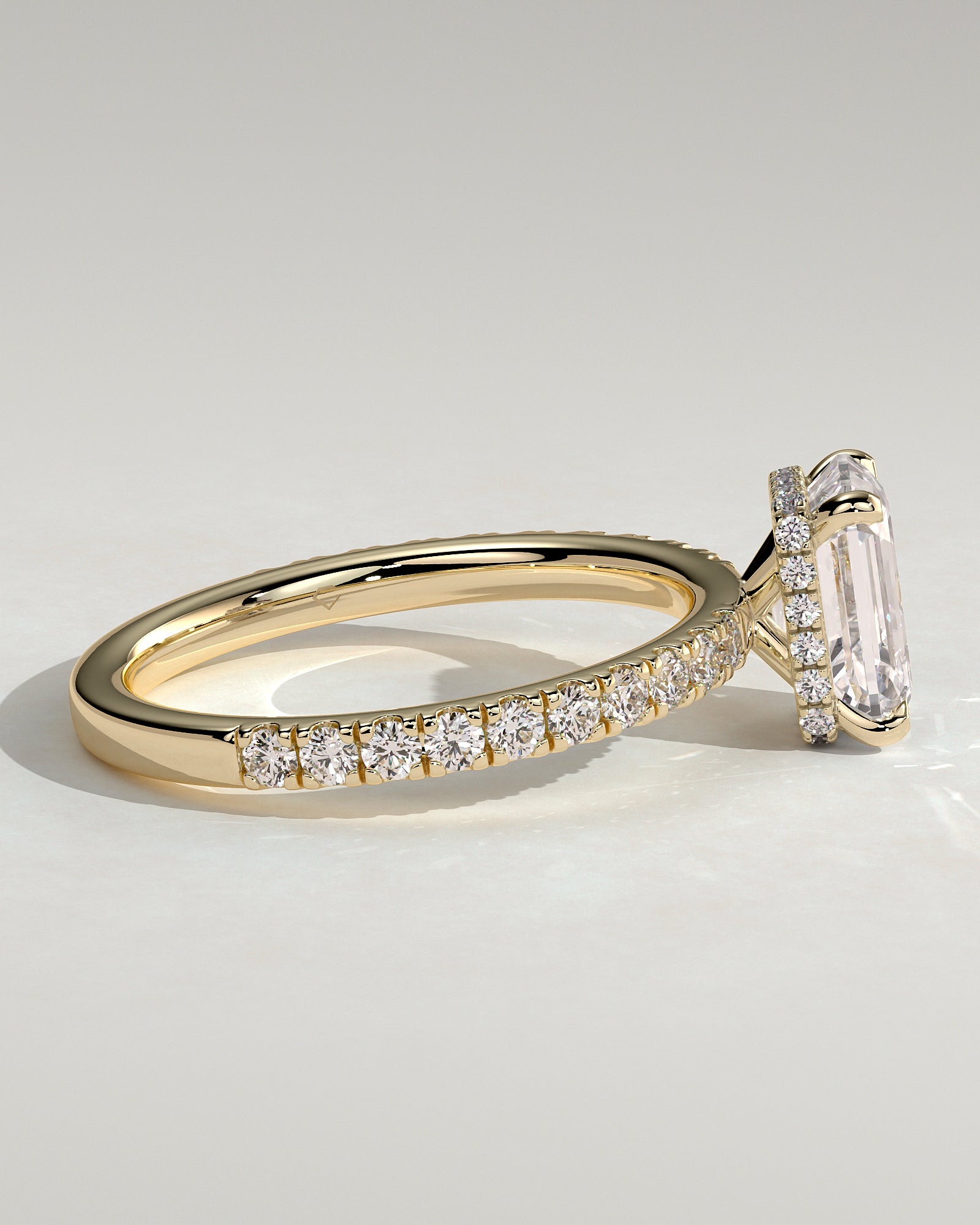 2.0CT Emerald Cut Lab Grown Diamond Hidden Halo Pave Engagement Ring