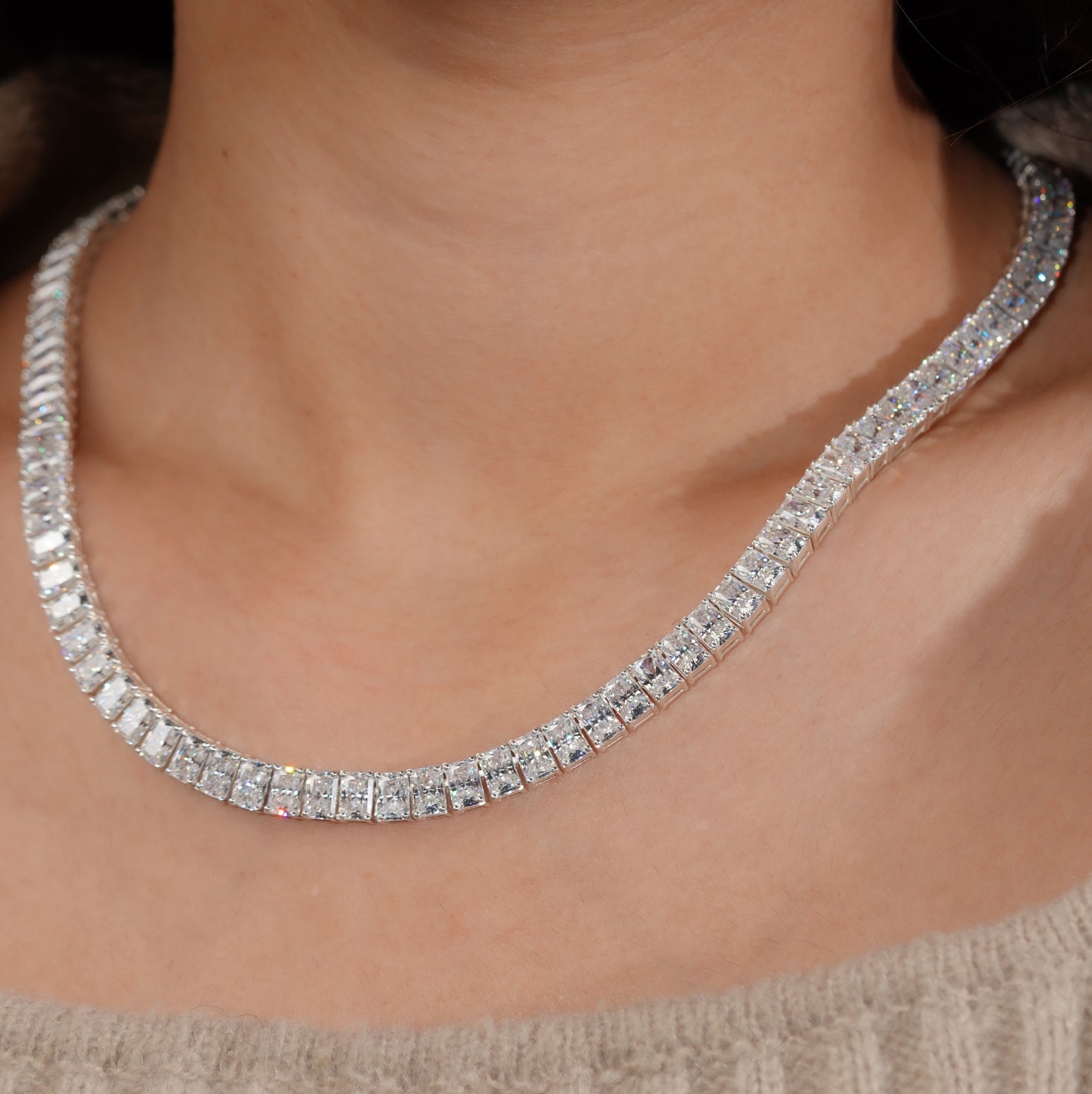 Radiant Cut Lab Grown Diamond Tennis Necklace