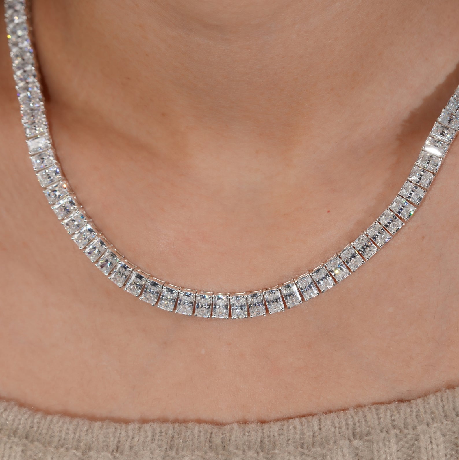Radiant Cut Lab Grown Diamond Tennis Necklace