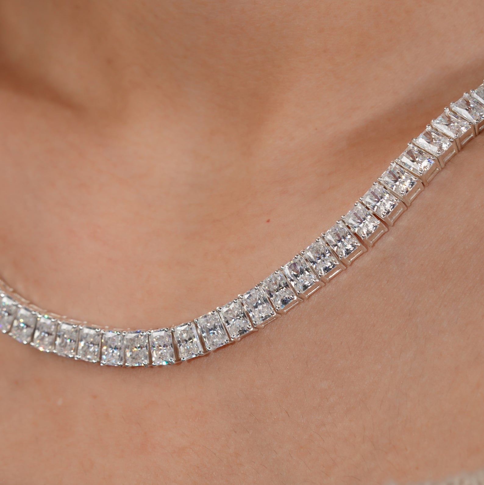 Radiant Cut Lab Grown Diamond Tennis Necklace