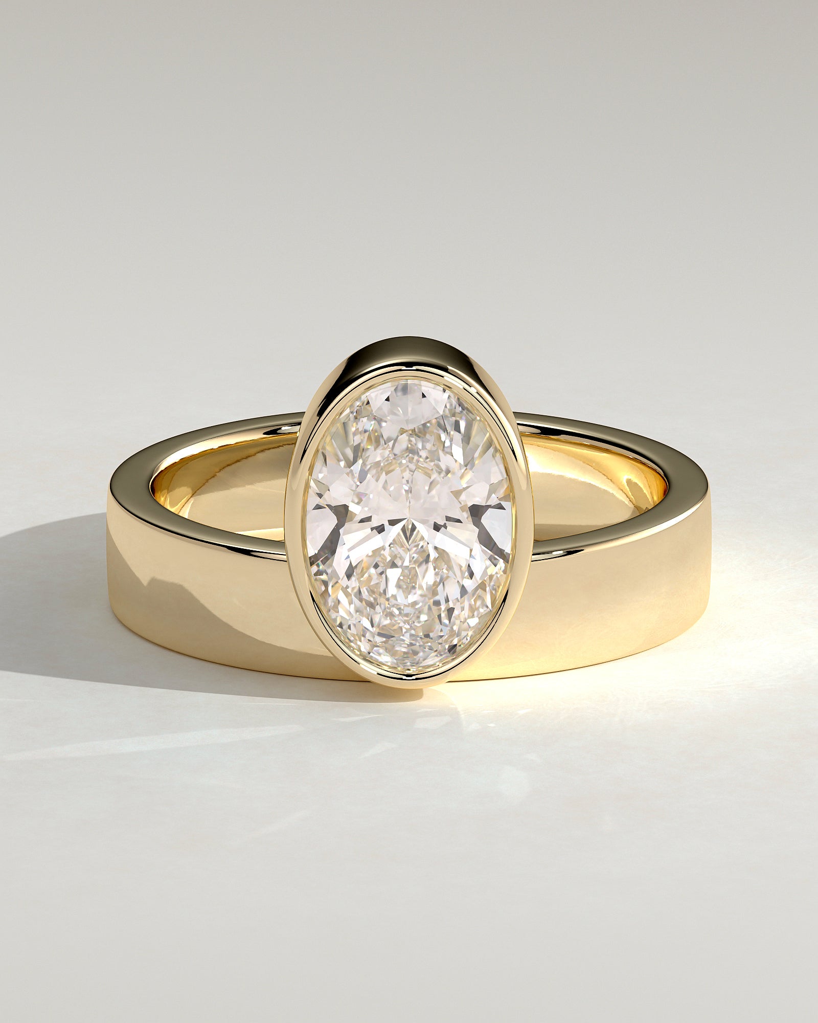 2.0CT Bezel Set Oval Lab Grown Diamond Flat Cigar Band Engagement Ring