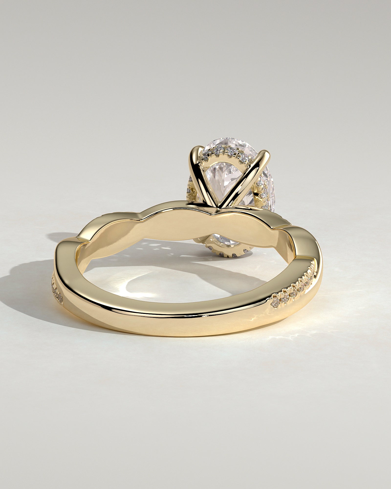 2.0CT Oval Lab Grown Diamond Hidden Halo Twisted Pave Engagement Ring