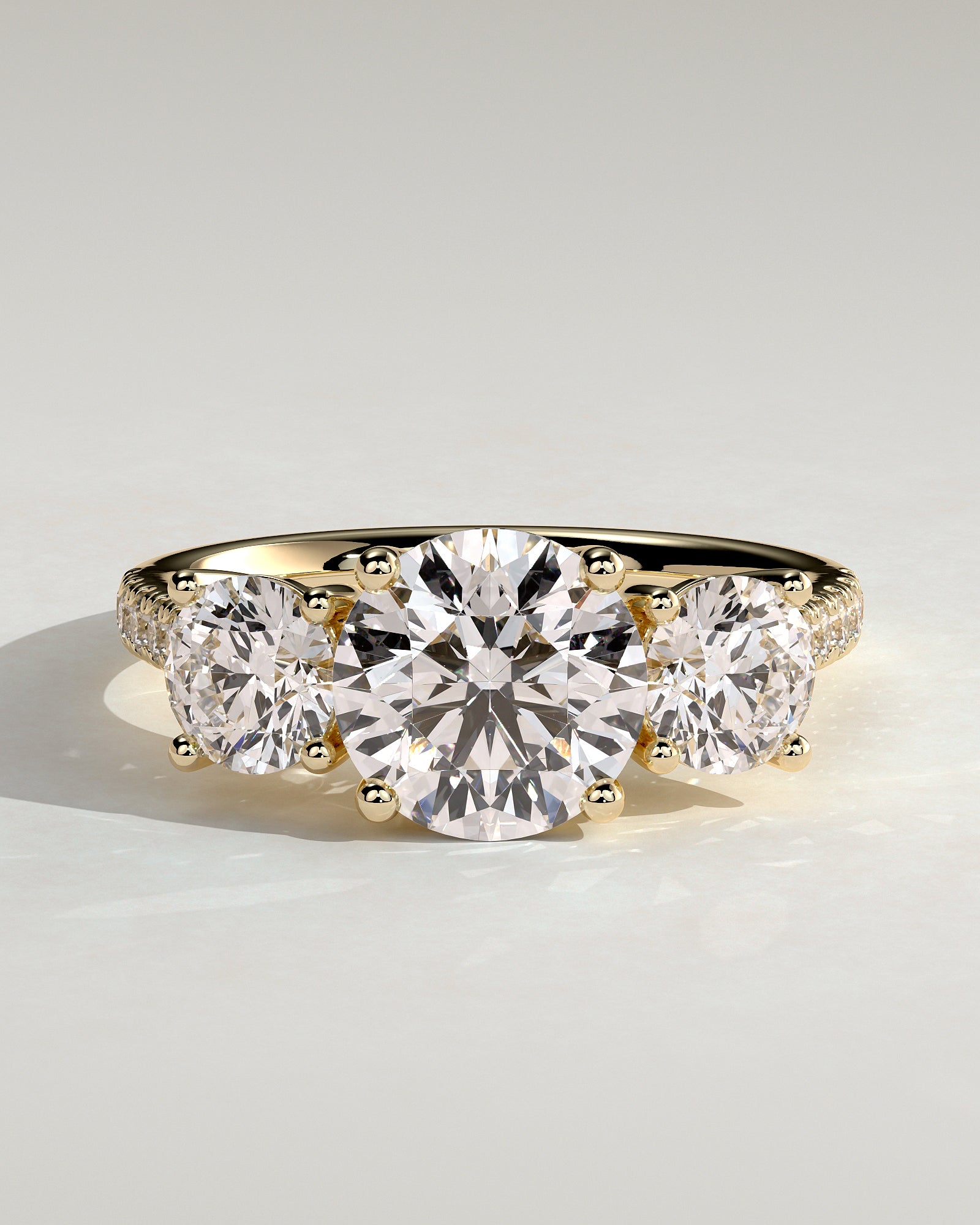 2.0CT Round Cut Lab Grown Diamond Pave Three Stone Engagement Ring
