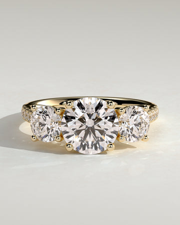 2.0CT Round Cut Lab Grown Diamond Pave Three Stone Engagement Ring