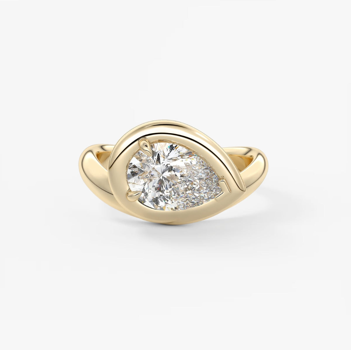 2.0CT Bezel Set Chunky Pear Cut Lab Grown Diamond Collet Engagement Ring