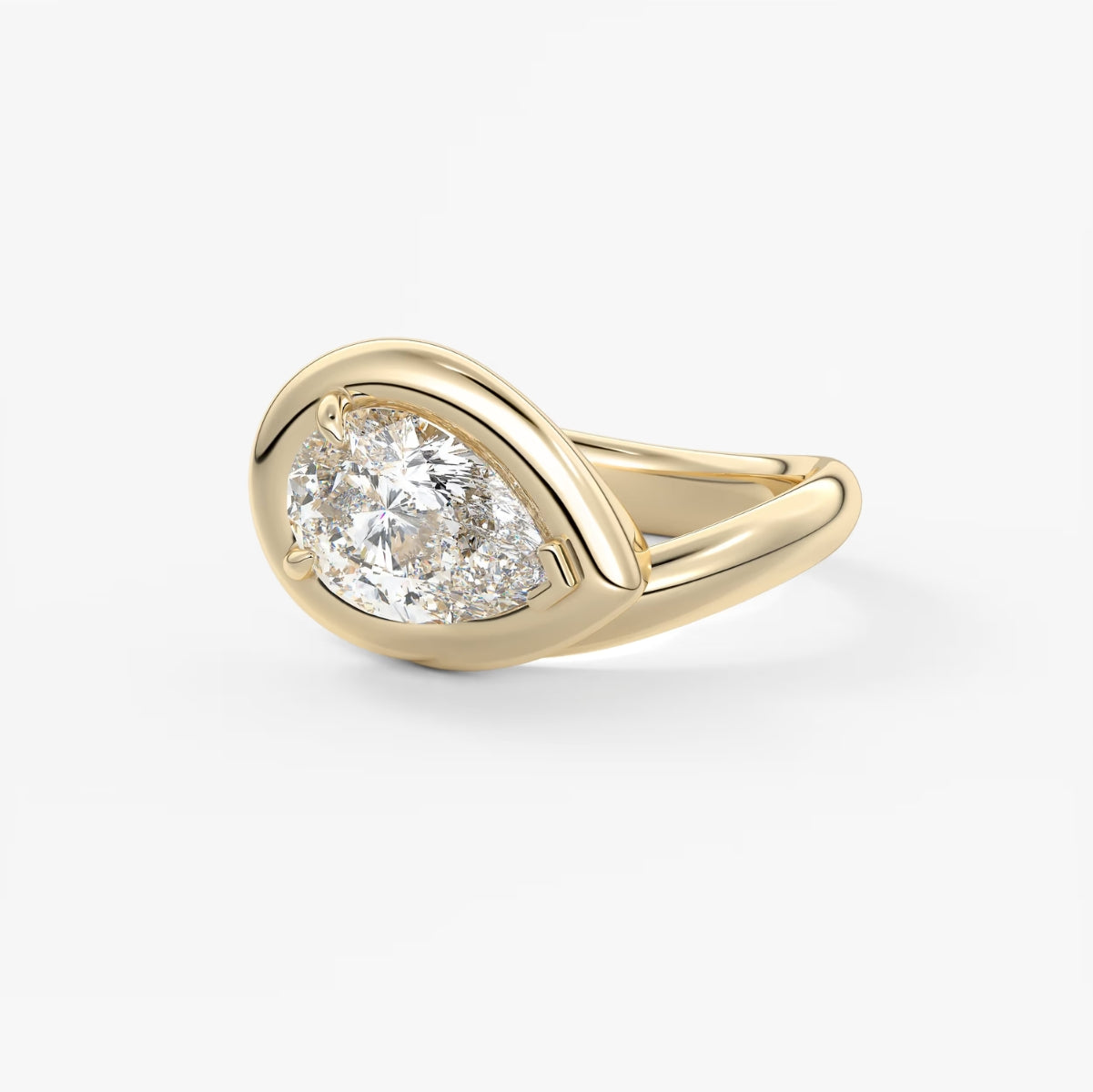 2.0CT Bezel Set Chunky Pear Cut Lab Grown Diamond Collet Engagement Ring