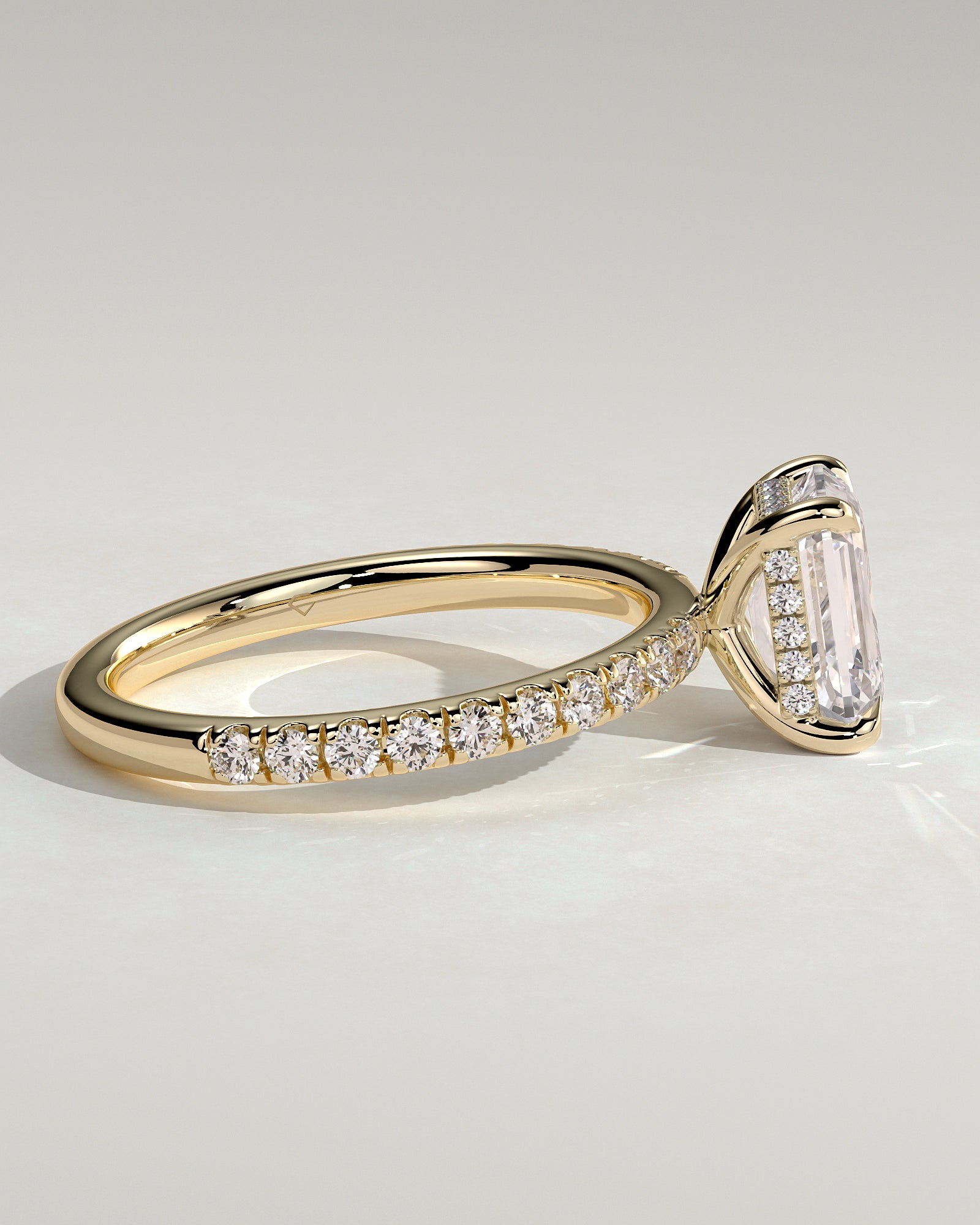 2.0CT Emerald Cut Lab Grown Diamond Hidden Halo Pave Engagement Ring