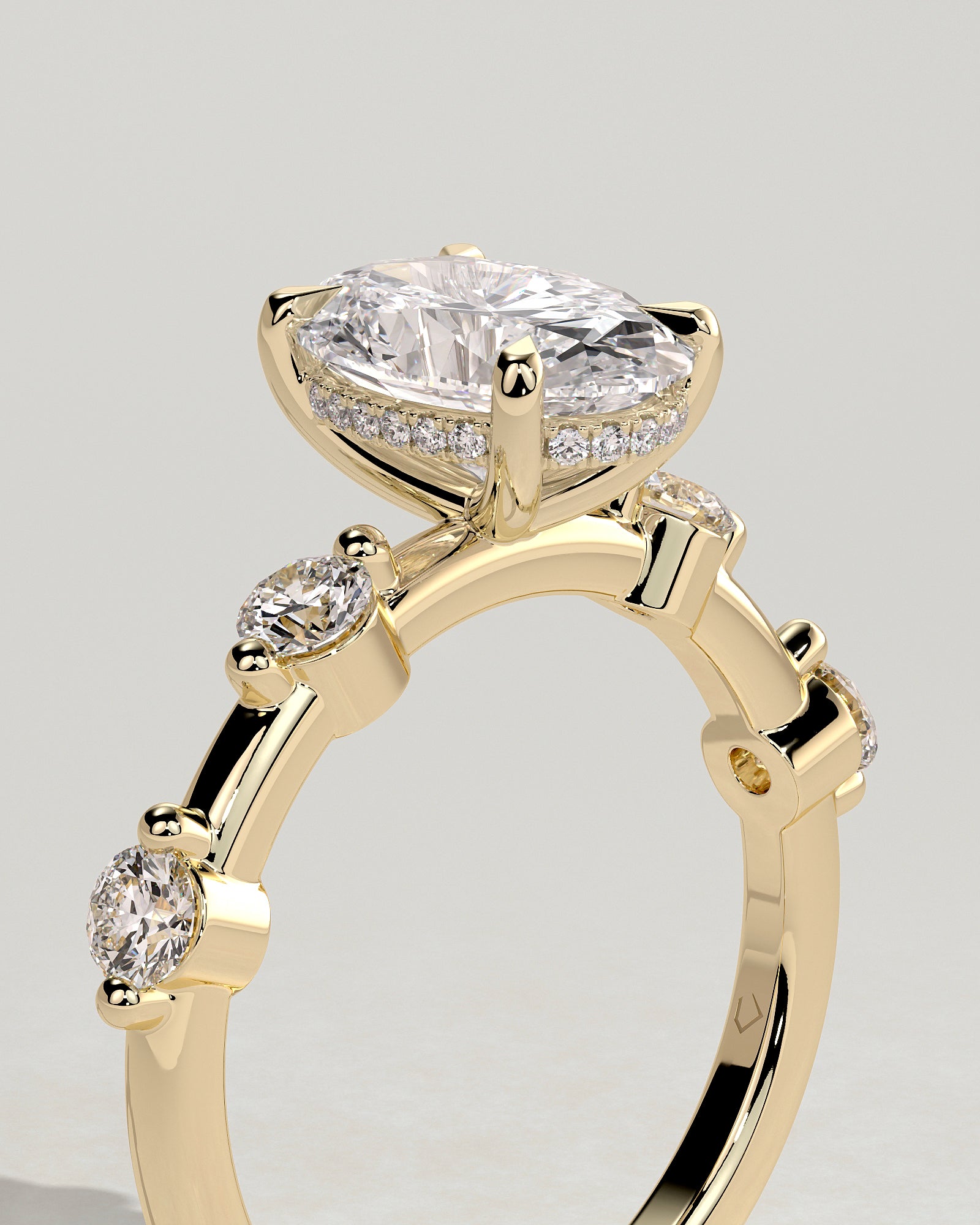 2.0CT Oval Lab Grown Diamond Hidden Halo Spaced Round Accent Engagement Ring