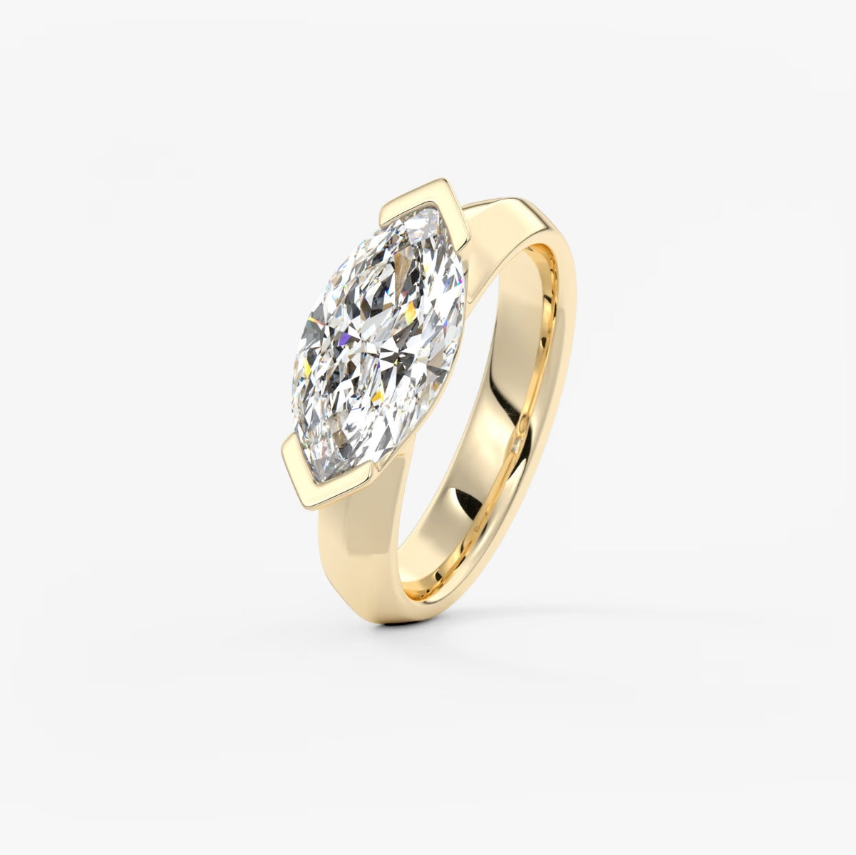 2.0CT Half Bezel Set East West Marquise Lab Grown Diamond Chunky Ring
