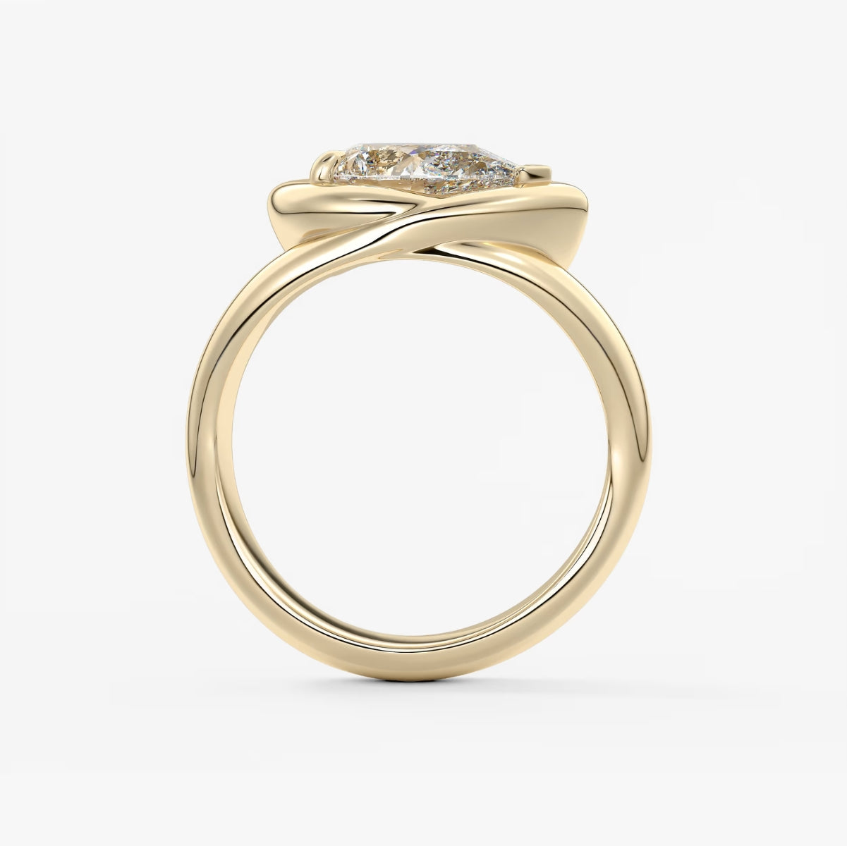 2.0CT Bezel Set Chunky Pear Cut Lab Grown Diamond Collet Engagement Ring
