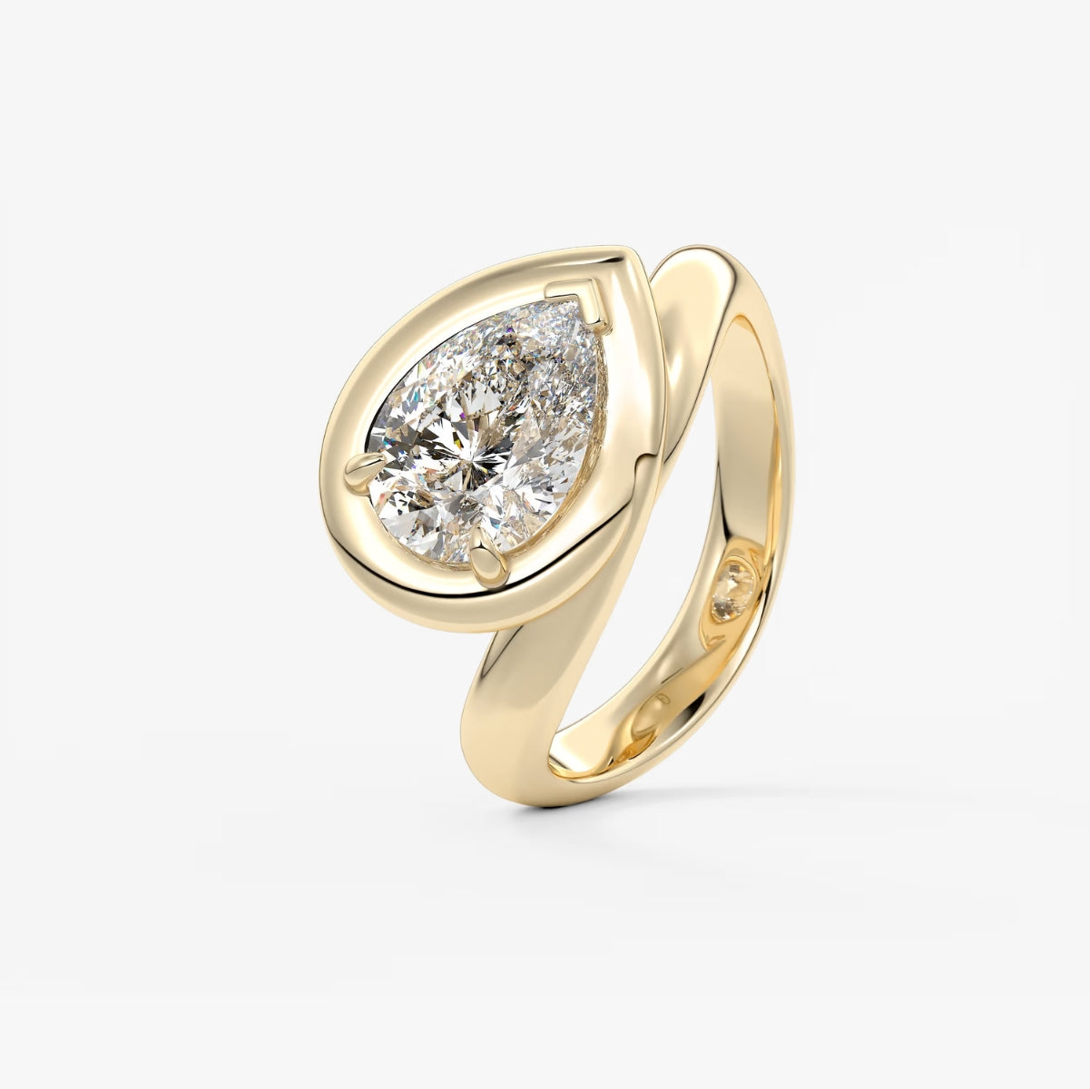 2.0CT Bezel Set Chunky Pear Cut Lab Grown Diamond Collet Engagement Ring