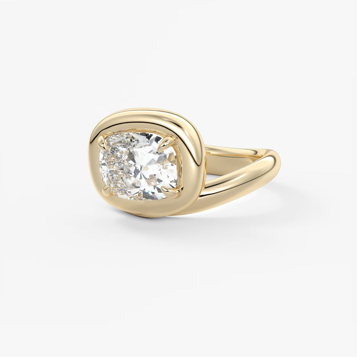 2.0CT Bezel Set Chunky Cushion Cut Cut Lab Grown Diamond Collet Engagement Ring