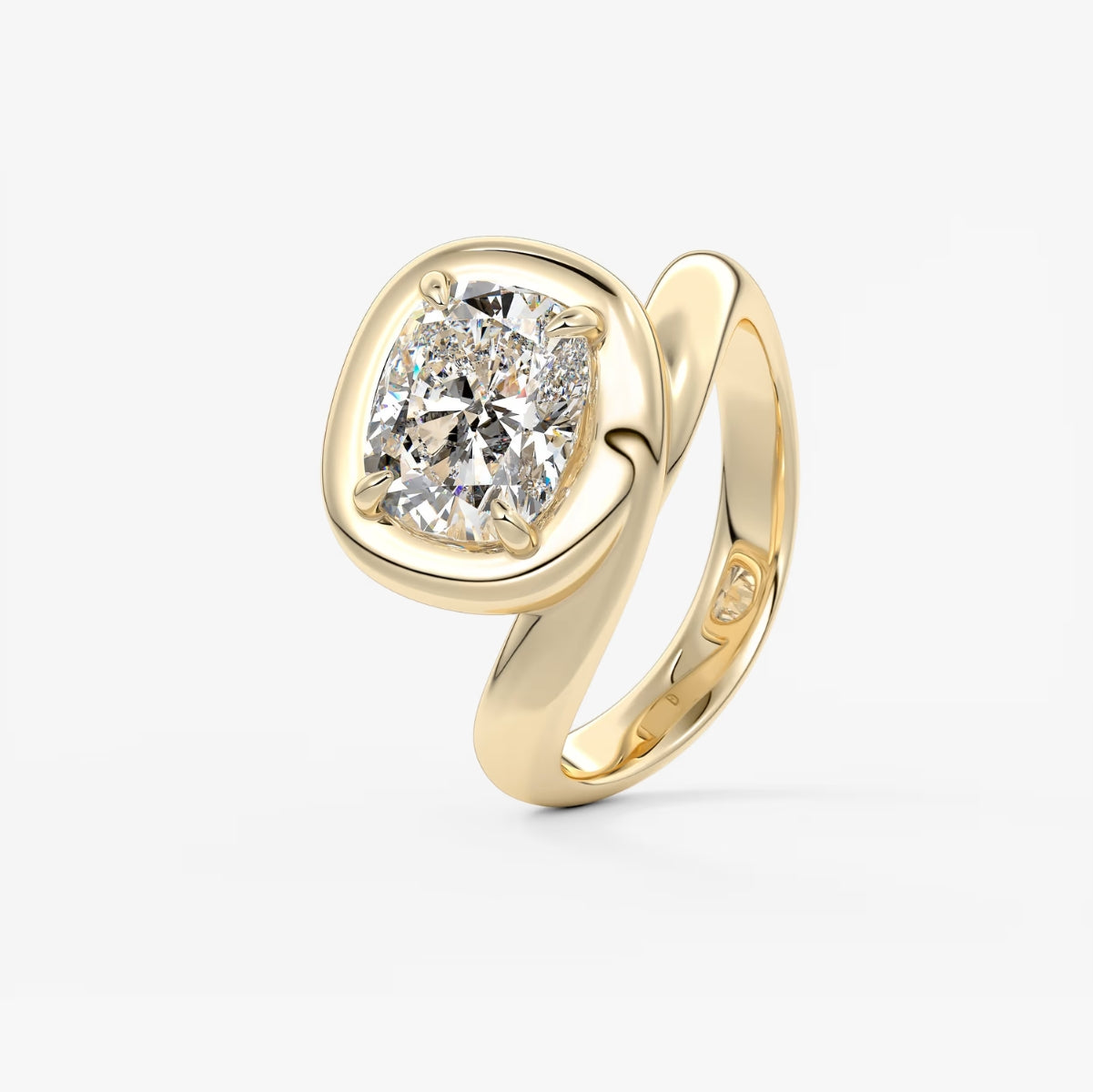 2.0CT Bezel Set Chunky Cushion Cut Cut Lab Grown Diamond Collet Engagement Ring