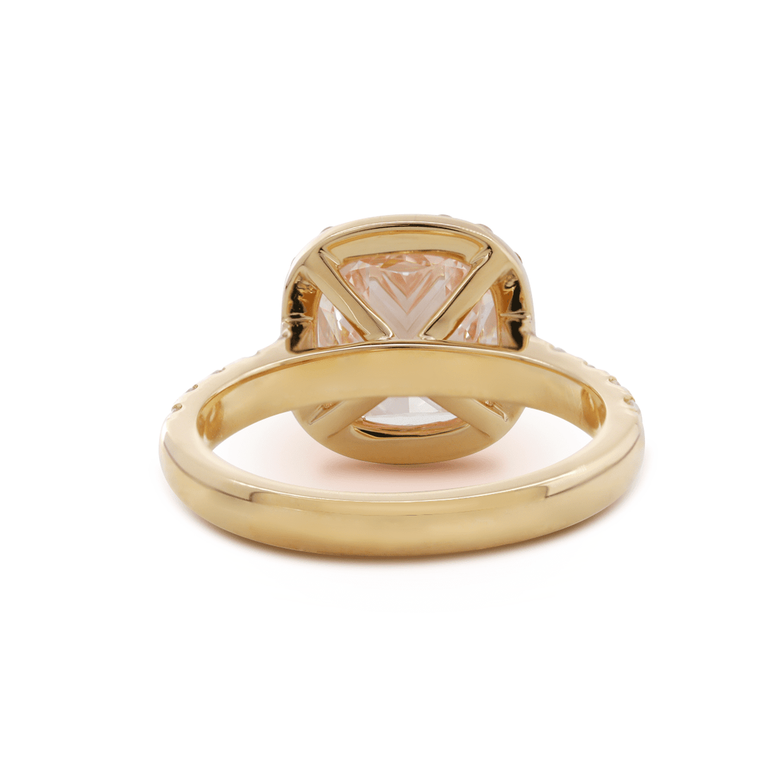 3.0CT Cushion Cut Pink Lab Grown Diamond Halo Pave Engagement Ring