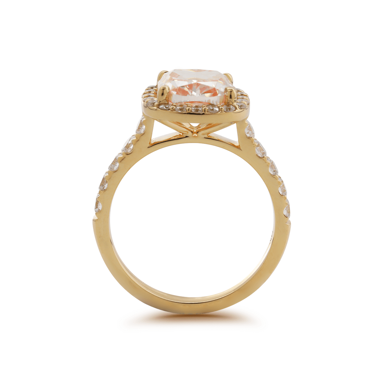 3.0CT Cushion Cut Pink Lab Grown Diamond Halo Pave Engagement Ring