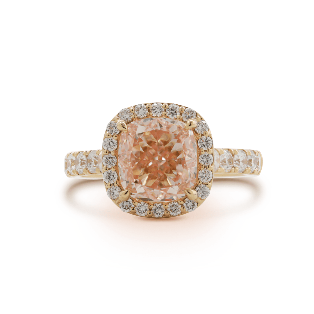 3.0CT Cushion Cut Pink Lab Grown Diamond Halo Pave Engagement Ring