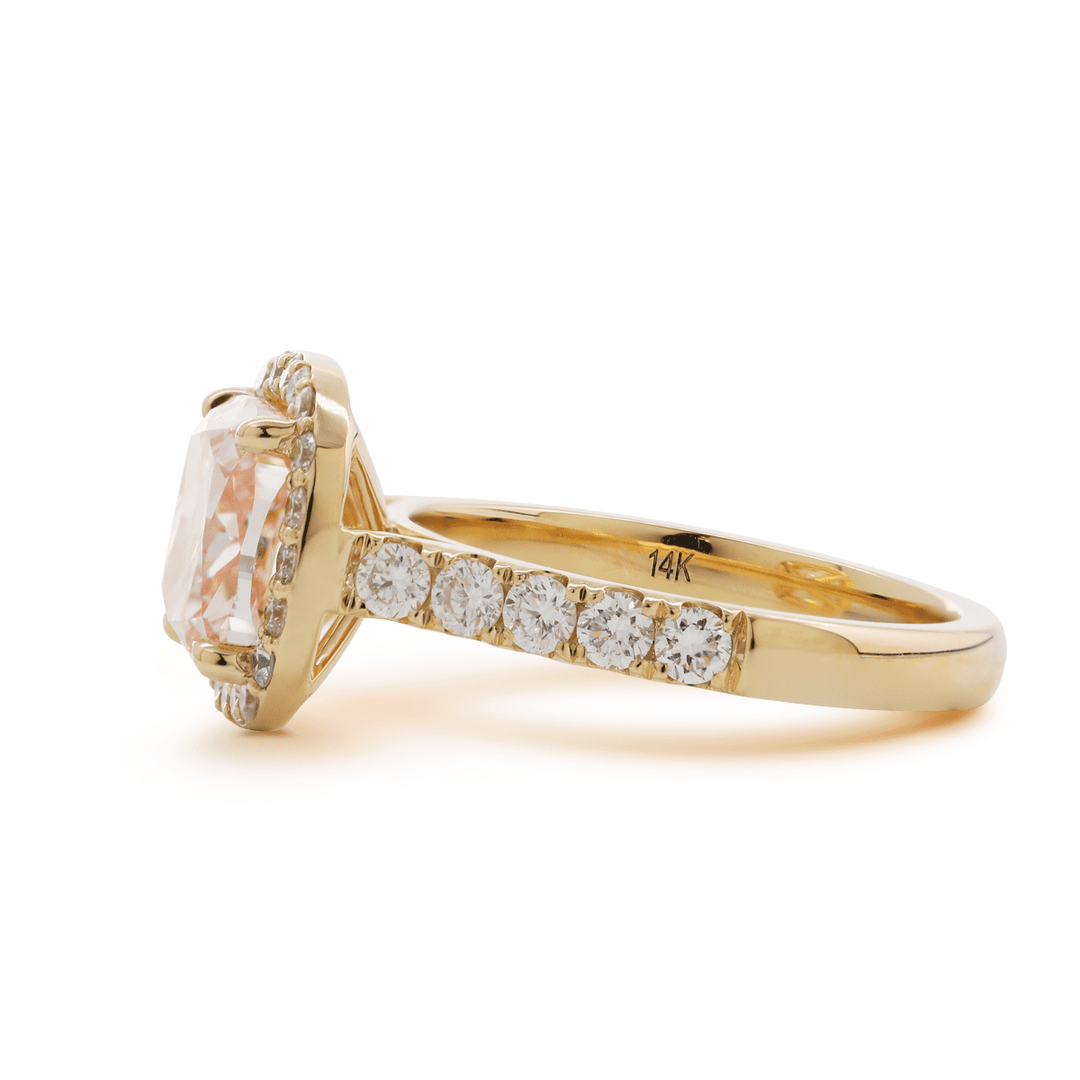 3.0CT Cushion Cut Pink Lab Grown Diamond Halo Pave Engagement Ring