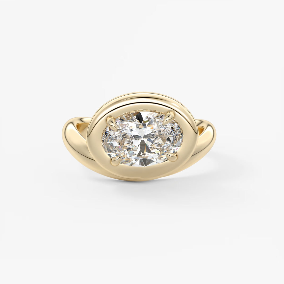 2.0CT Bezel Set Chunky Oval Cut Lab Grown Diamond Collet Engagement Ring