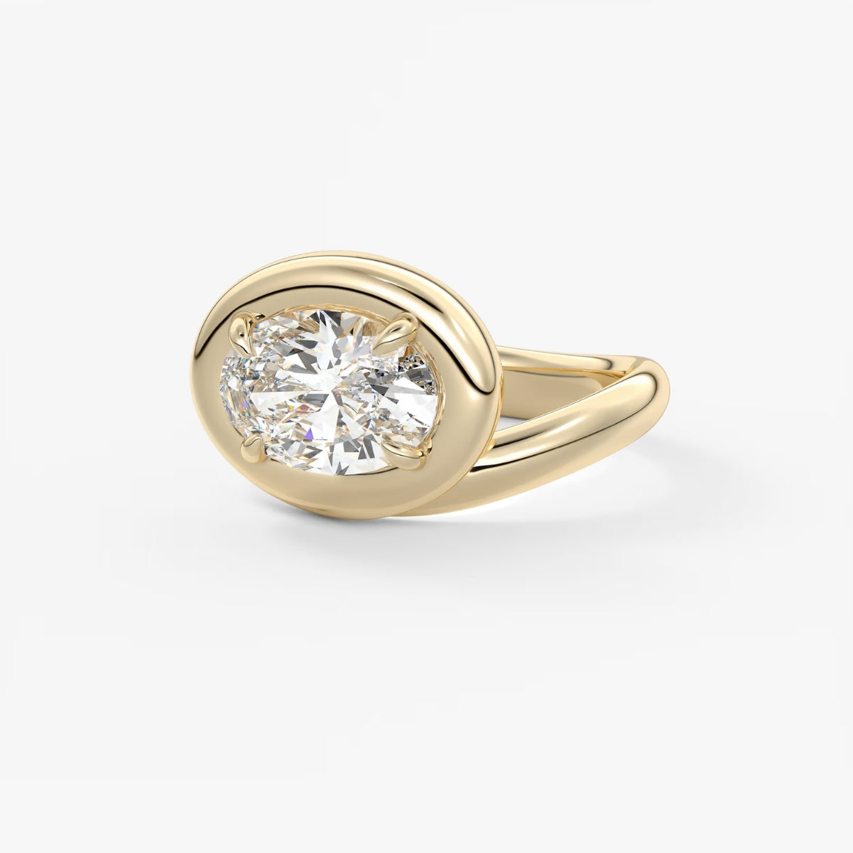 2.0CT Bezel Set Chunky Oval Cut Lab Grown Diamond Collet Engagement Ring
