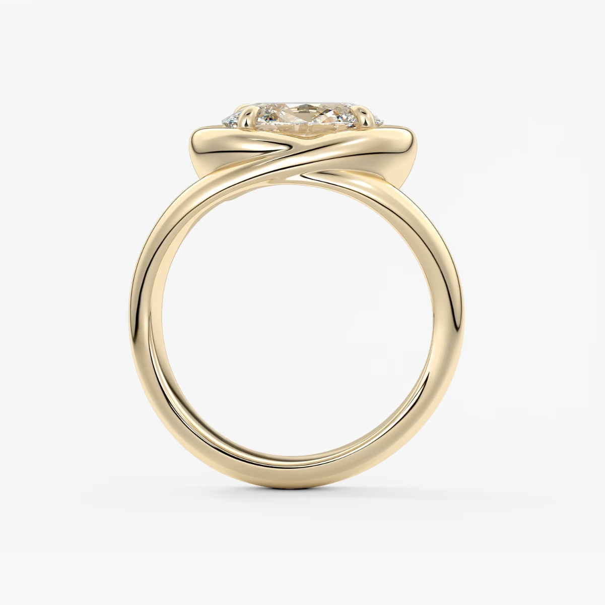 2.0CT Bezel Set Chunky Oval Cut Lab Grown Diamond Collet Engagement Ring