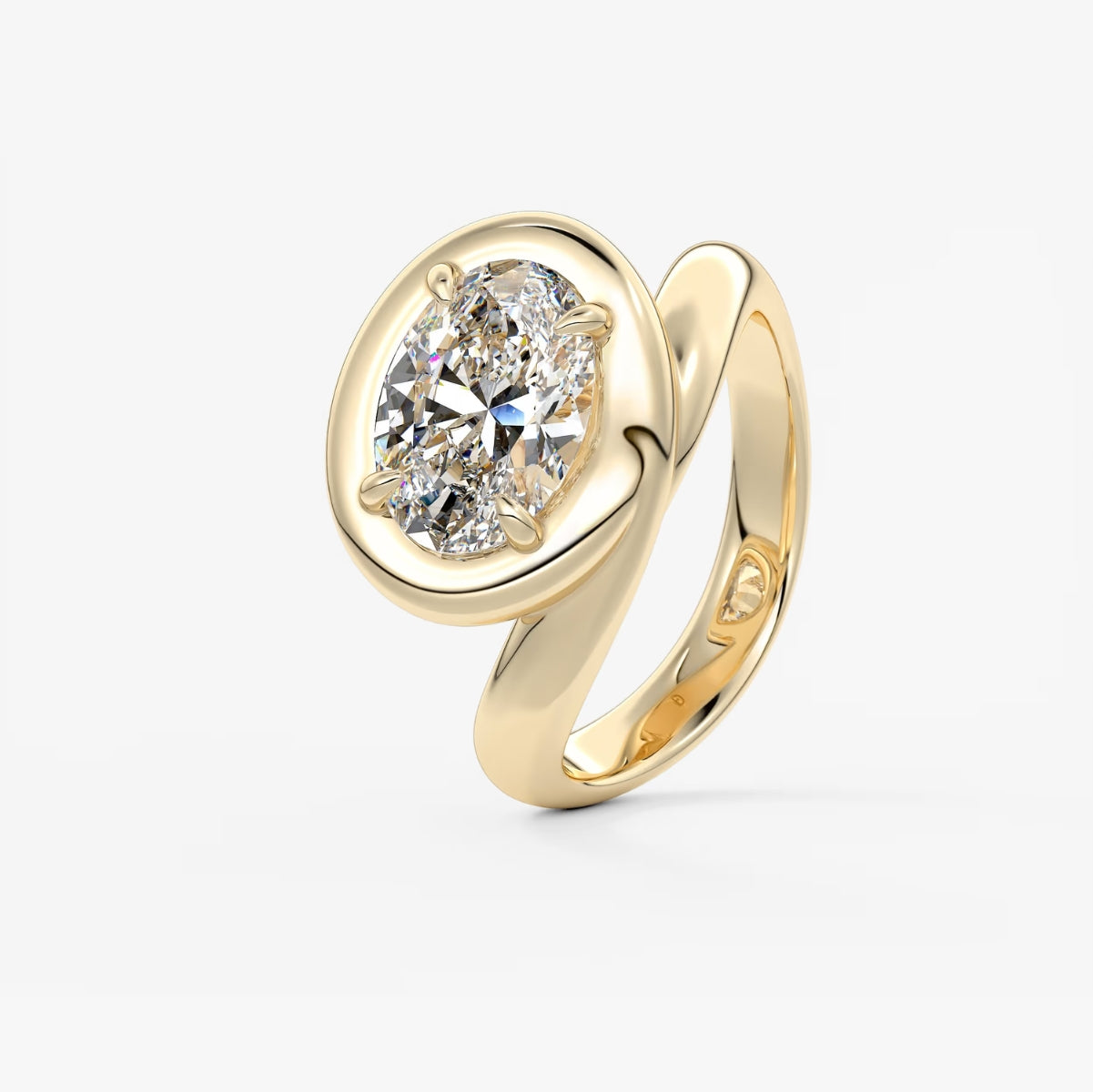 2.0CT Bezel Set Chunky Oval Cut Lab Grown Diamond Collet Engagement Ring