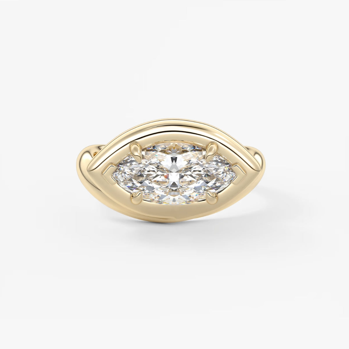 2.0CT Bezel Set Chunky Marquise Cut Lab Grown Diamond Collet Engagement Ring