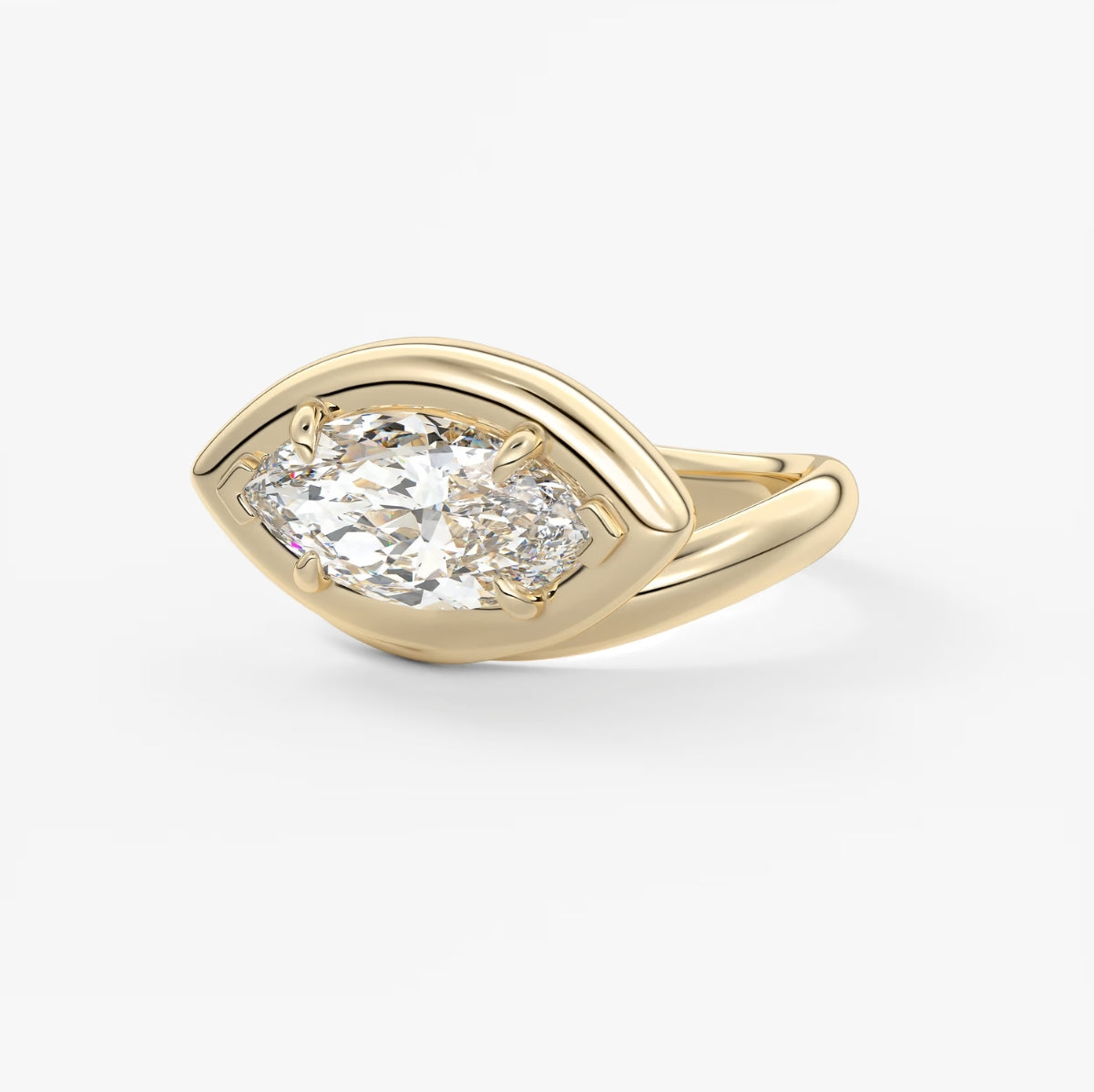 2.0CT Bezel Set Chunky Marquise Cut Lab Grown Diamond Collet Engagement Ring