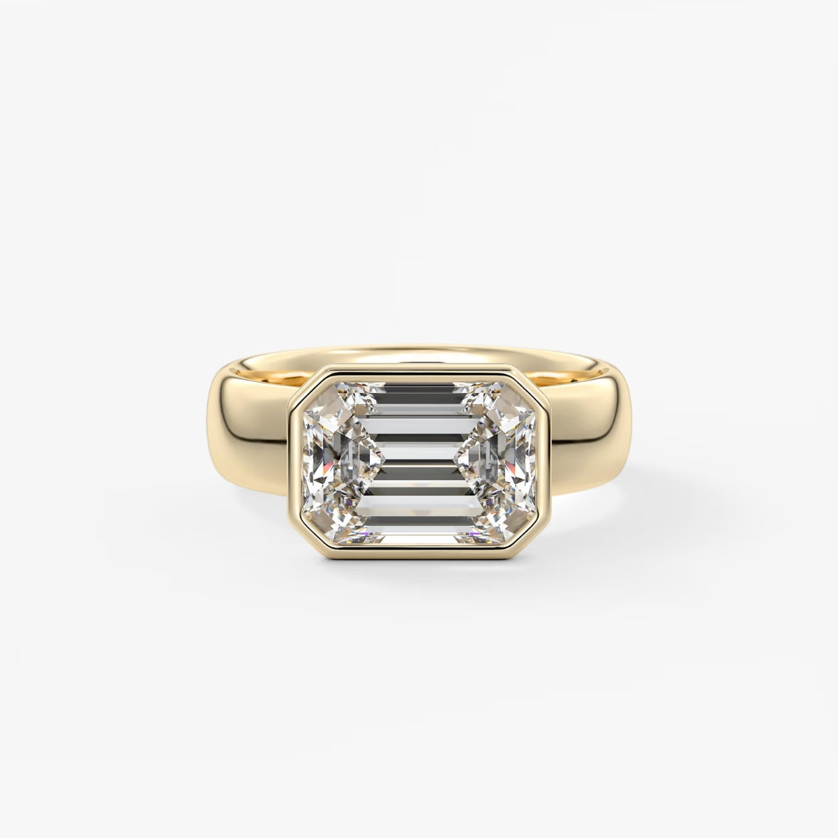 2.0CT Bezel Set East West Emerald Cut Lab Grown Diamond Chunky Ring