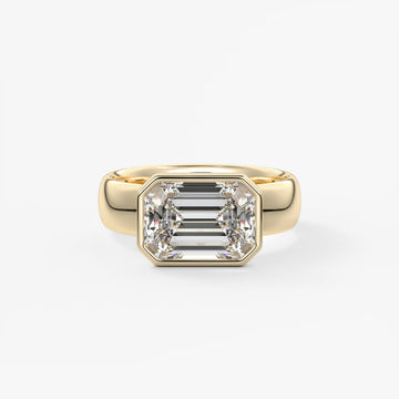 2.0CT Bezel Set East West Emerald Cut Lab Grown Diamond Chunky Ring