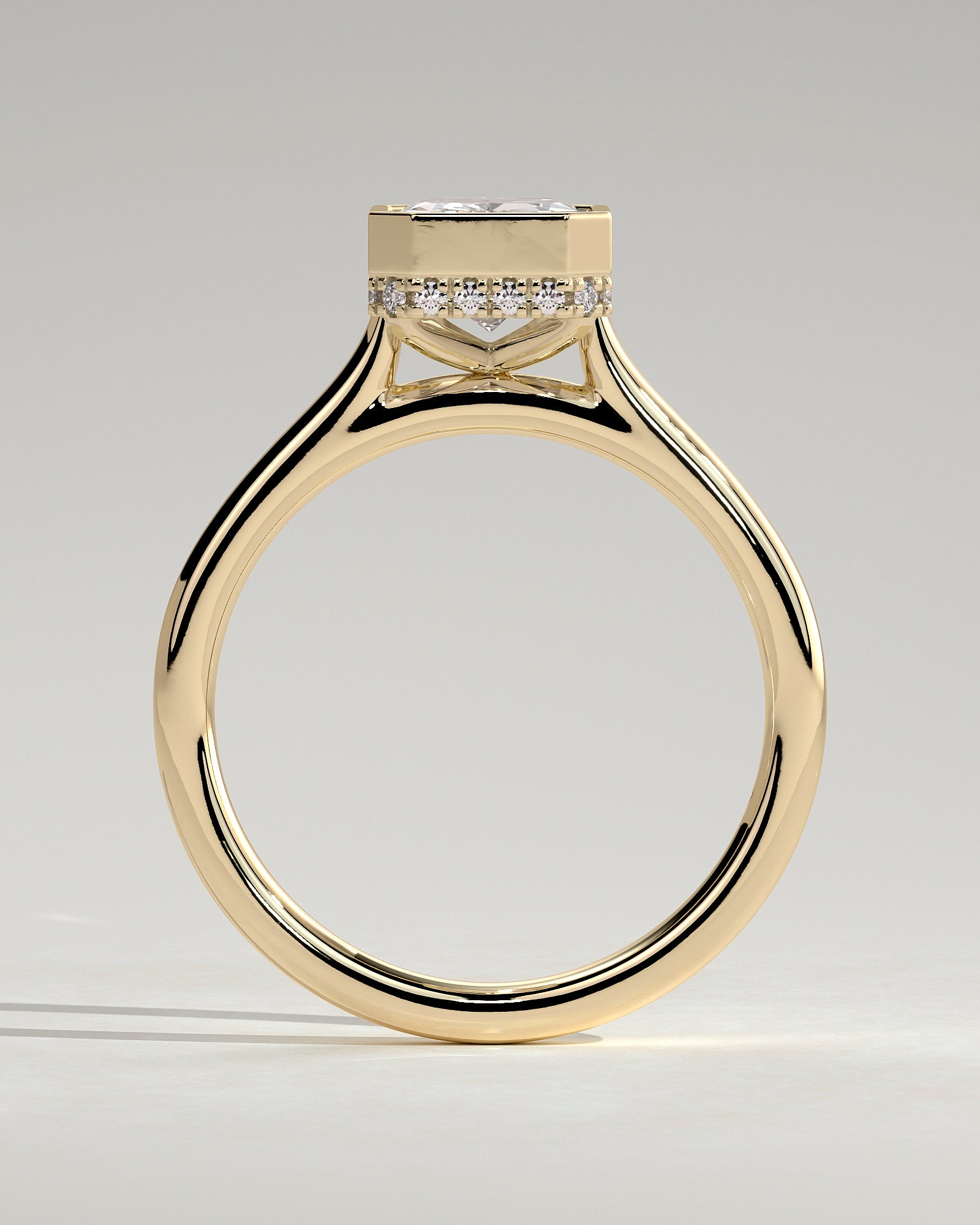 2.0CT Bezel Set Radiant Lab Grown Diamond Hidden Halo Cathedral Engagement Ring