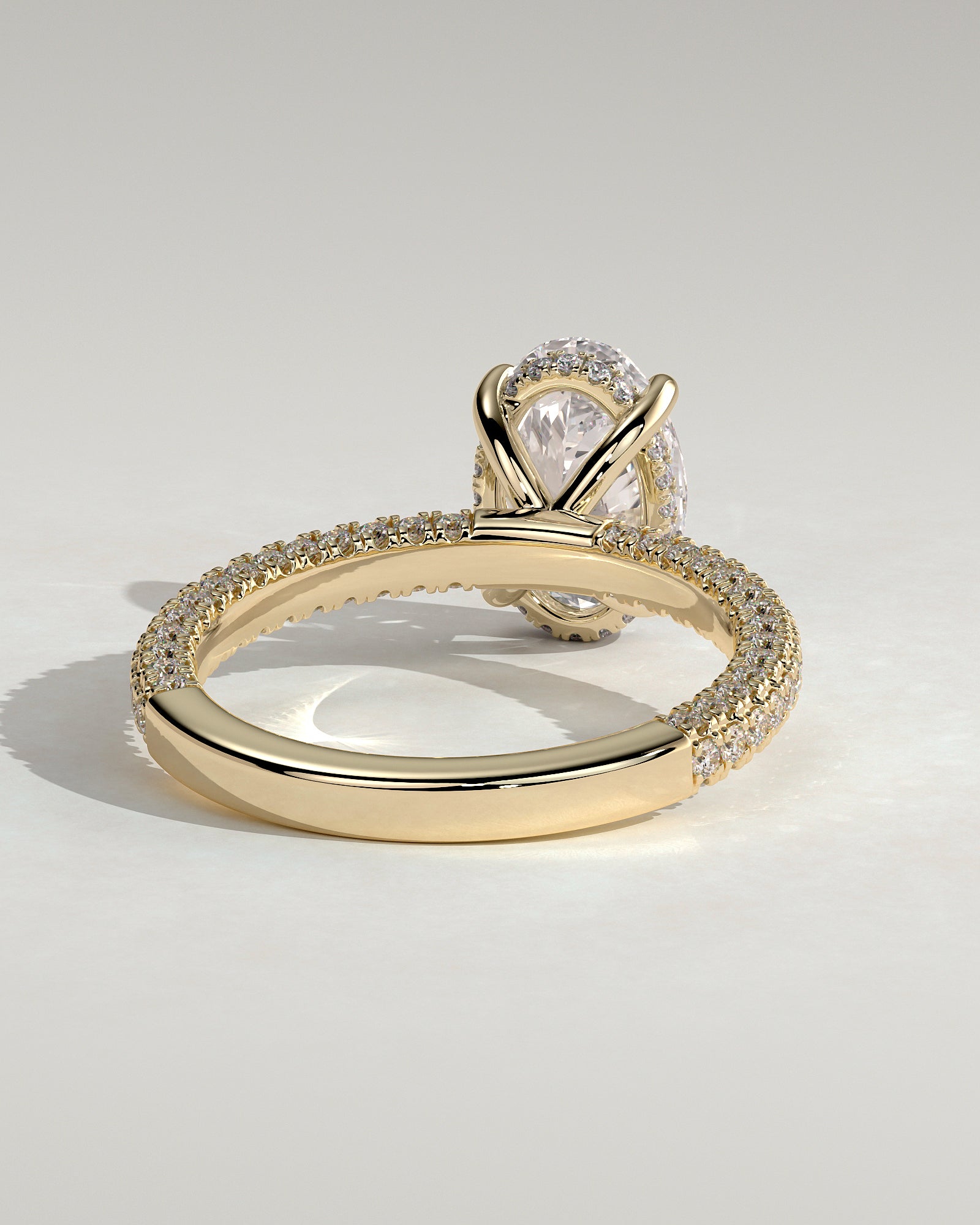 2.0CT Oval Lab Grown Diamond Hidden Halo Three Side Pave Engagement Ring
