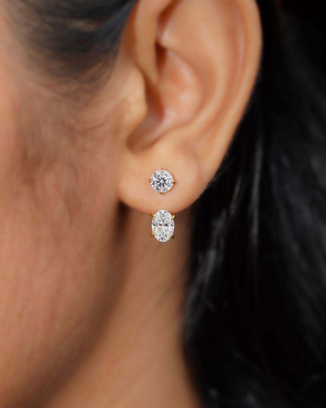 Round & Oval Lab Grown Diamond Front Back Drop Jacket Earrings
