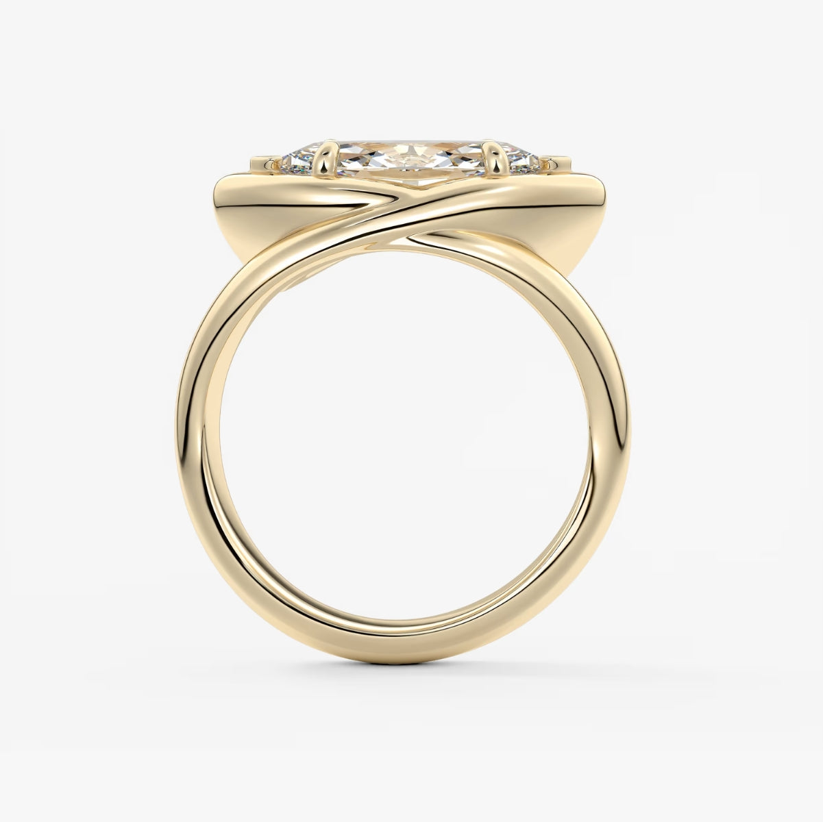 2.0CT Bezel Set Chunky Marquise Cut Lab Grown Diamond Collet Engagement Ring