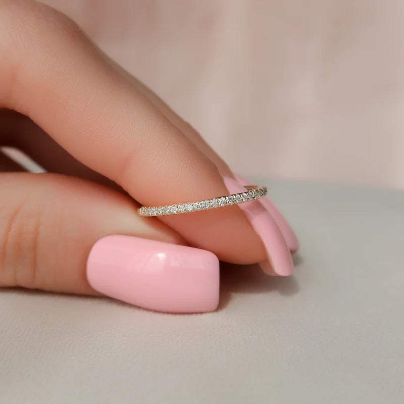 Round Lab Grown Diamond Half Eternity Pave Wedding Band