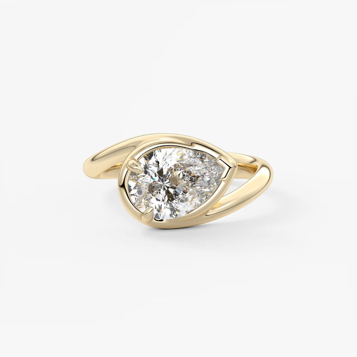 2.0CT Bezel Set Pear Cut Lab Grown Diamond Bypass Engagement Ring