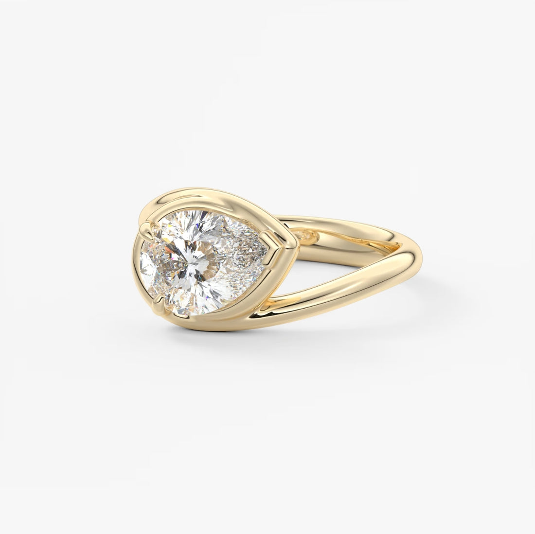 2.0CT Bezel Set Pear Cut Lab Grown Diamond Bypass Engagement Ring