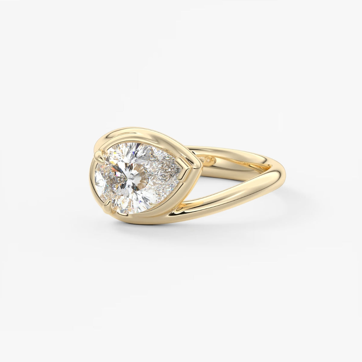 2.0CT Bezel Set Pear Cut Lab Grown Diamond Bypass Engagement Ring
