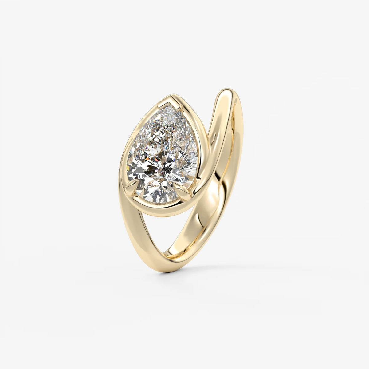 2.0CT Bezel Set Pear Cut Lab Grown Diamond Bypass Engagement Ring