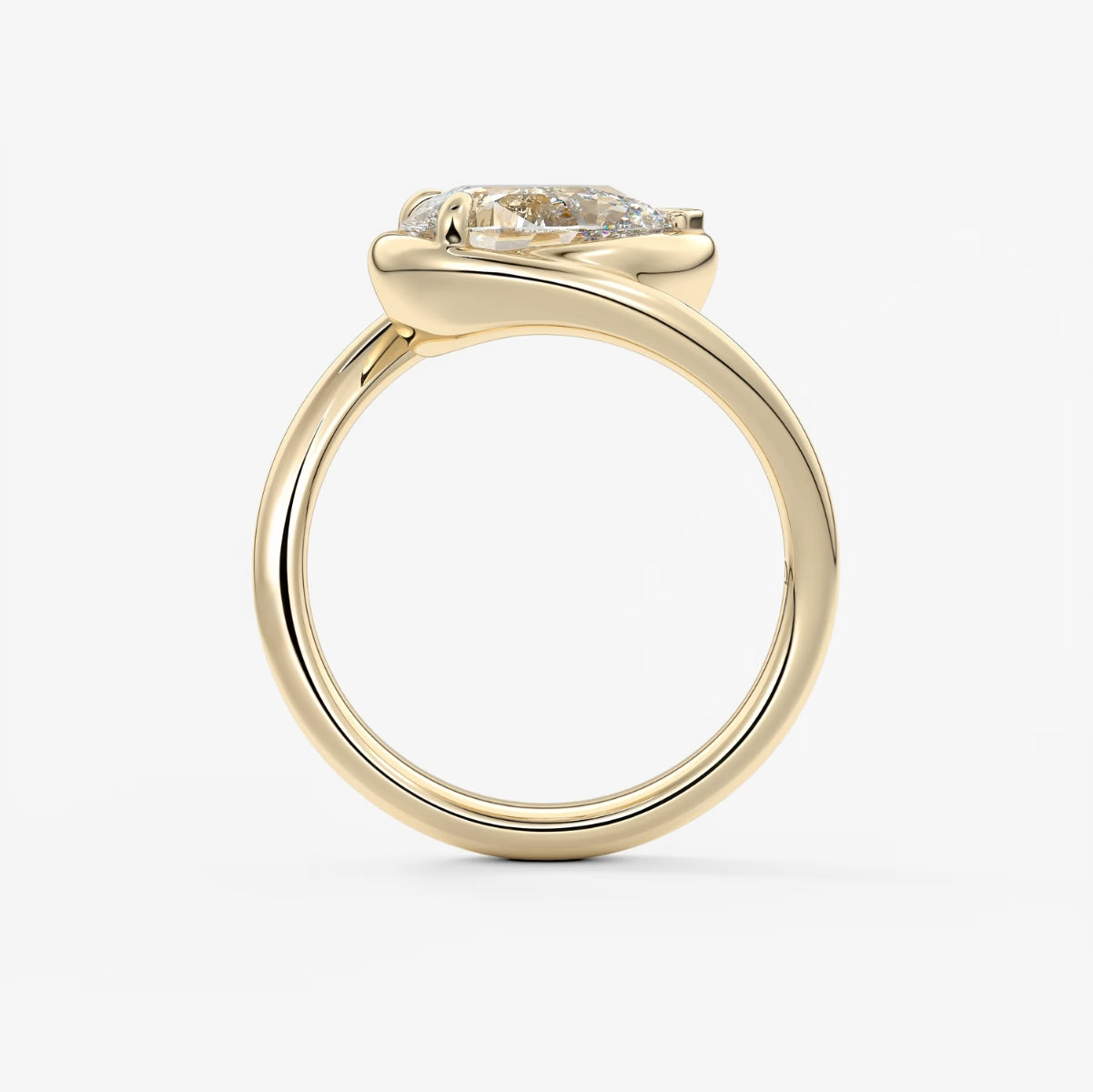 2.0CT Bezel Set Pear Cut Lab Grown Diamond Bypass Engagement Ring